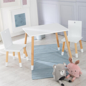roba Kindersitzgruppe aus Holz - Kindermöbel Set aus 2 Kinderstühlen & 1 Tisch - Kindertisch Set für Kinderzimmer von Jungen & Mädchen - Weiß / Natur