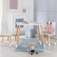 roba Kindersitzgruppe aus Holz - Kindermöbel Set aus 2 Kinderstühlen & 1 Tisch - Kindertisch Set für Kinderzimmer von Jungen & Mädchen - Weiß / Natur